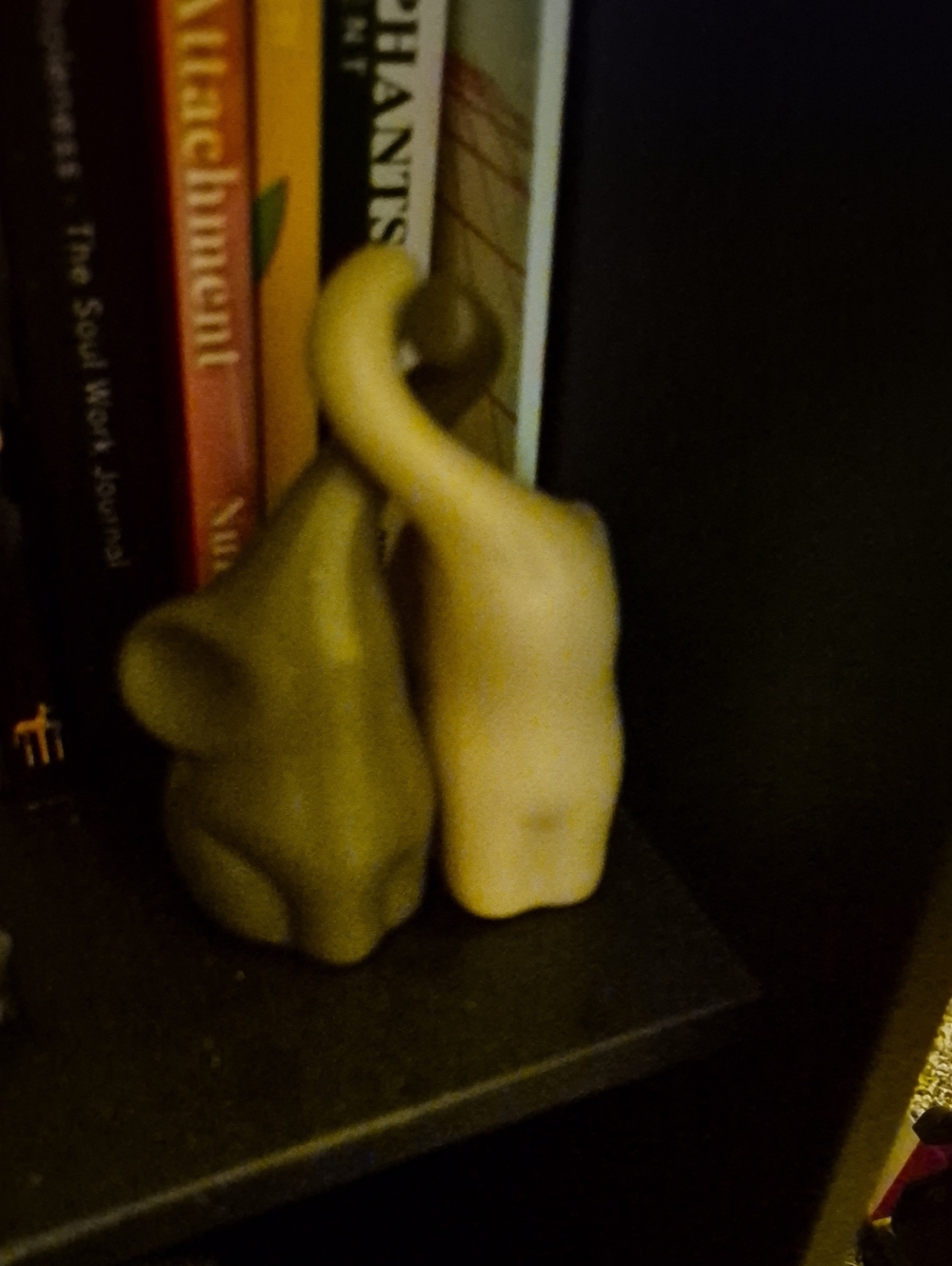 Abstract Ceramic Elephant Pair in Olive and Cream